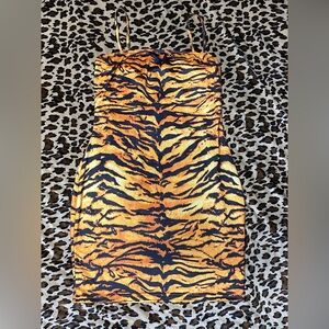 EUC SHEIN Night Out Party Club Mini Dress Animal Print Tiger Trendy Viral Outfit